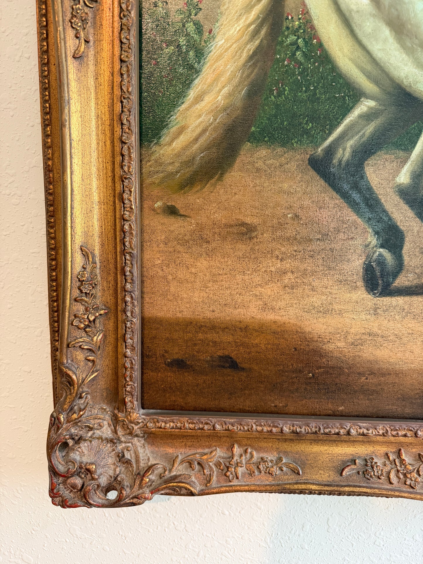 Large Antique Signed European Equestrian Portrait Oil Painting Late 19th Century