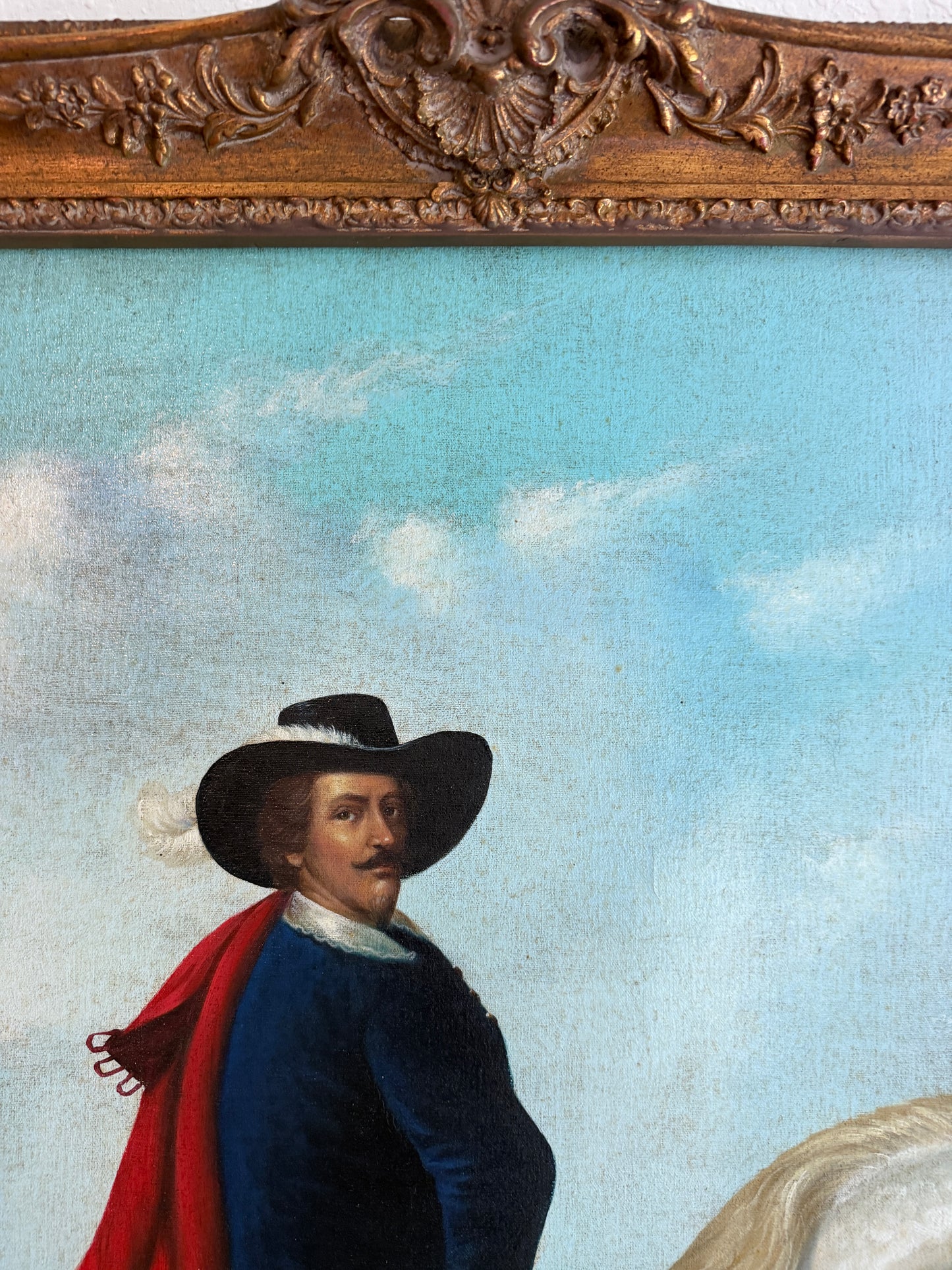 Large Antique Signed European Equestrian Portrait Oil Painting Late 19th Century