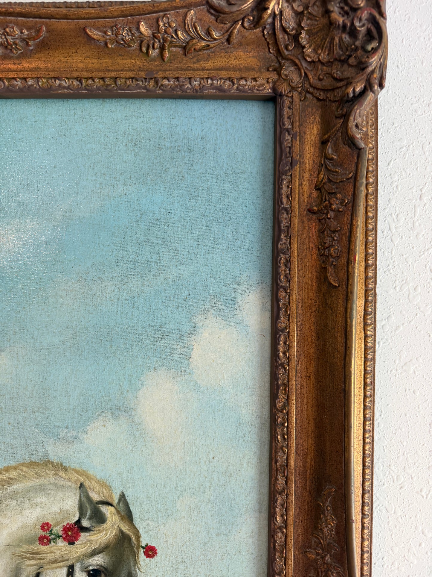 Large Antique Signed European Equestrian Portrait Oil Painting Late 19th Century