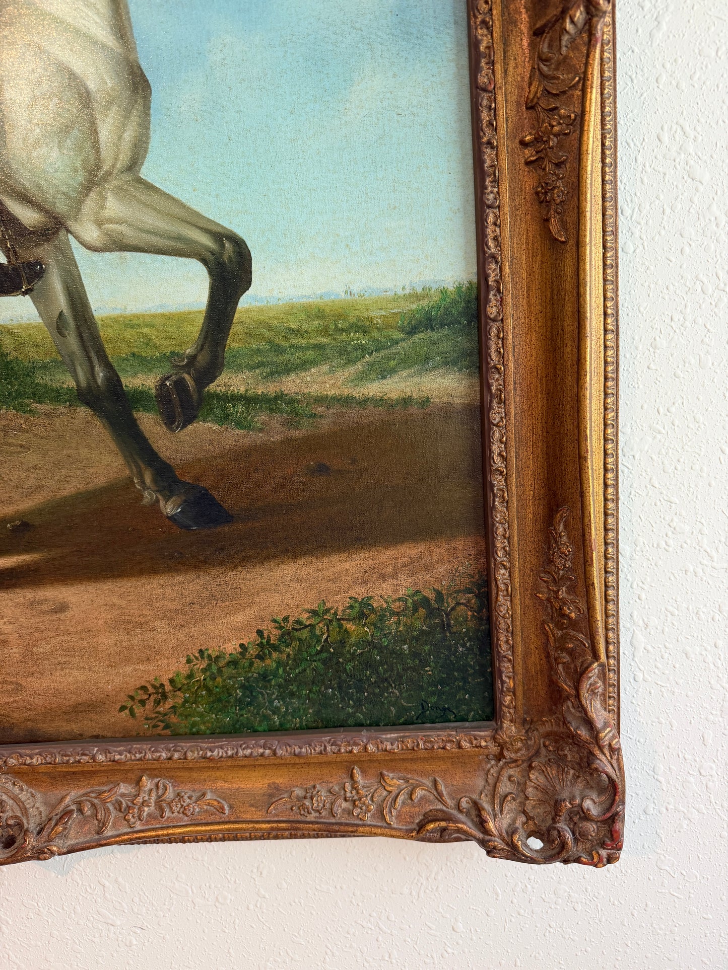Large Antique Signed European Equestrian Portrait Oil Painting Late 19th Century