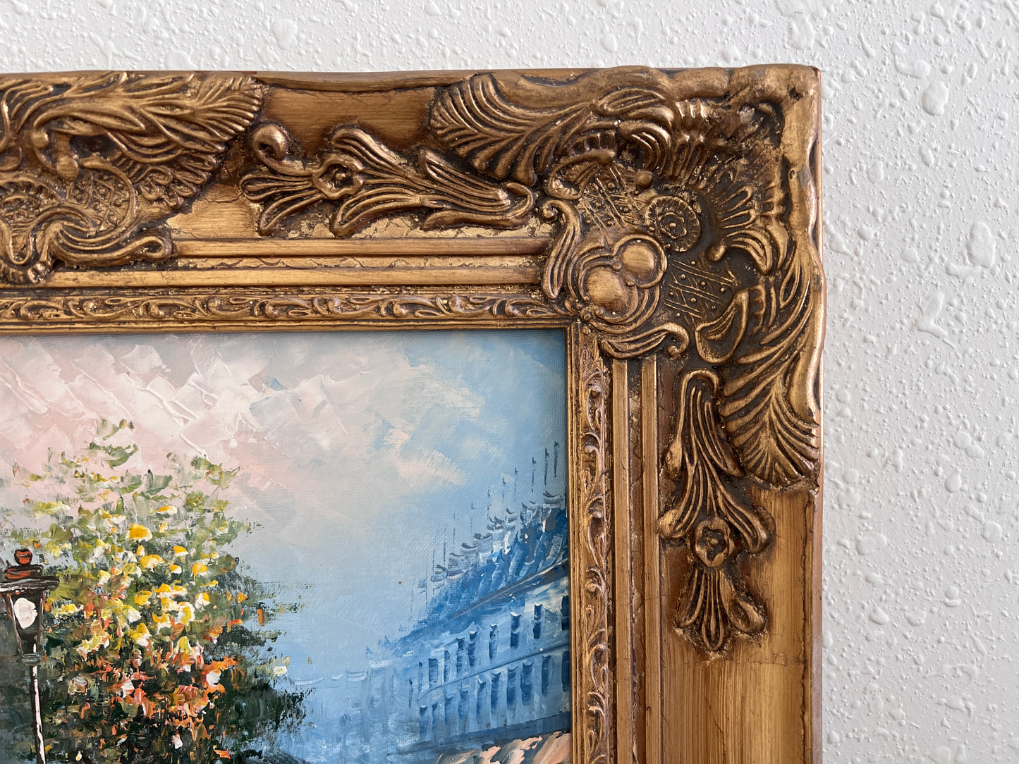 Listed Artist C. Burnett oil painting on canvas Paris street view Gold Frame
