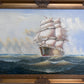 Original Oil painting on canvas seascape, Sailing Ship, signed Davis, Gold Frame