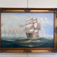 Original Oil painting on canvas seascape, Sailing Ship, signed Davis, Gold Frame