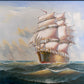 Original Oil painting on canvas seascape, Sailing Ship, signed Davis, Gold Frame