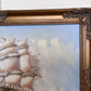 Original Oil painting on canvas seascape, Sailing Ship, signed Davis, Gold Frame