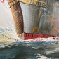 Original Oil painting on canvas seascape, Sailing Ship, signed Davis, Gold Frame