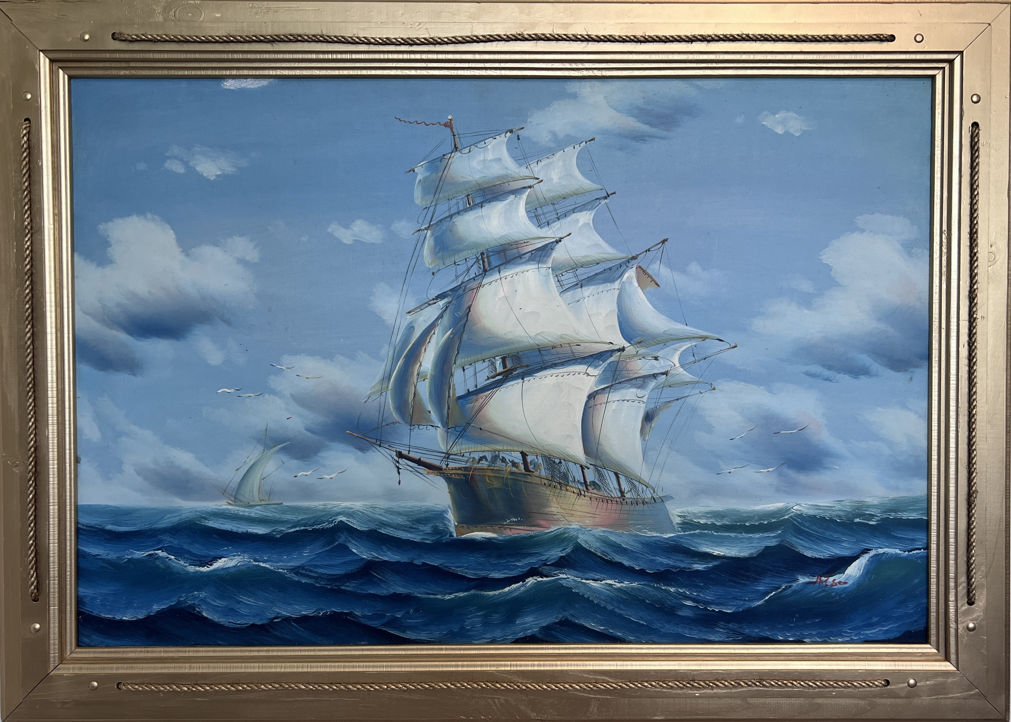 Original Oil painting on canvas seascape, Sailing Ship