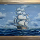 Original Oil painting on canvas seascape, Sailing Ship, signed Also, Gold Frame