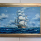 Original Oil painting on canvas seascape, Sailing Ship, signed Also, Gold Frame