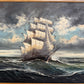 H Dominik Vintage Tall Ship Seascape Oil Painting Ornate Gold Frame Nautical Art