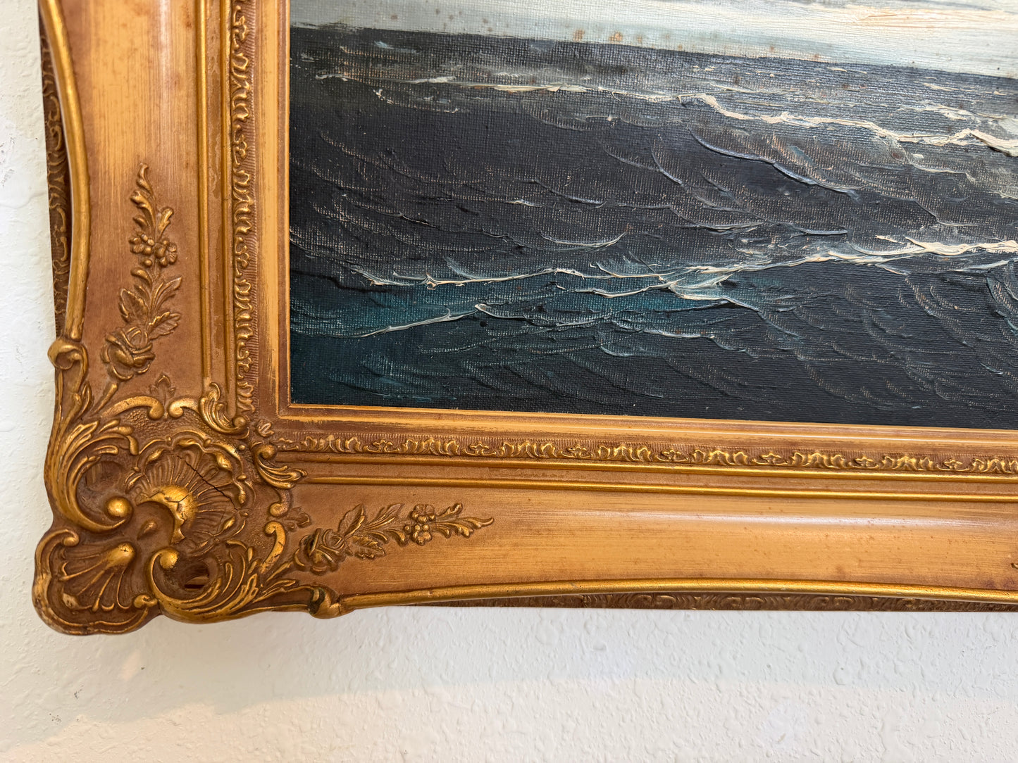 H Dominik Vintage Tall Ship Seascape Oil Painting Ornate Gold Frame Nautical Art