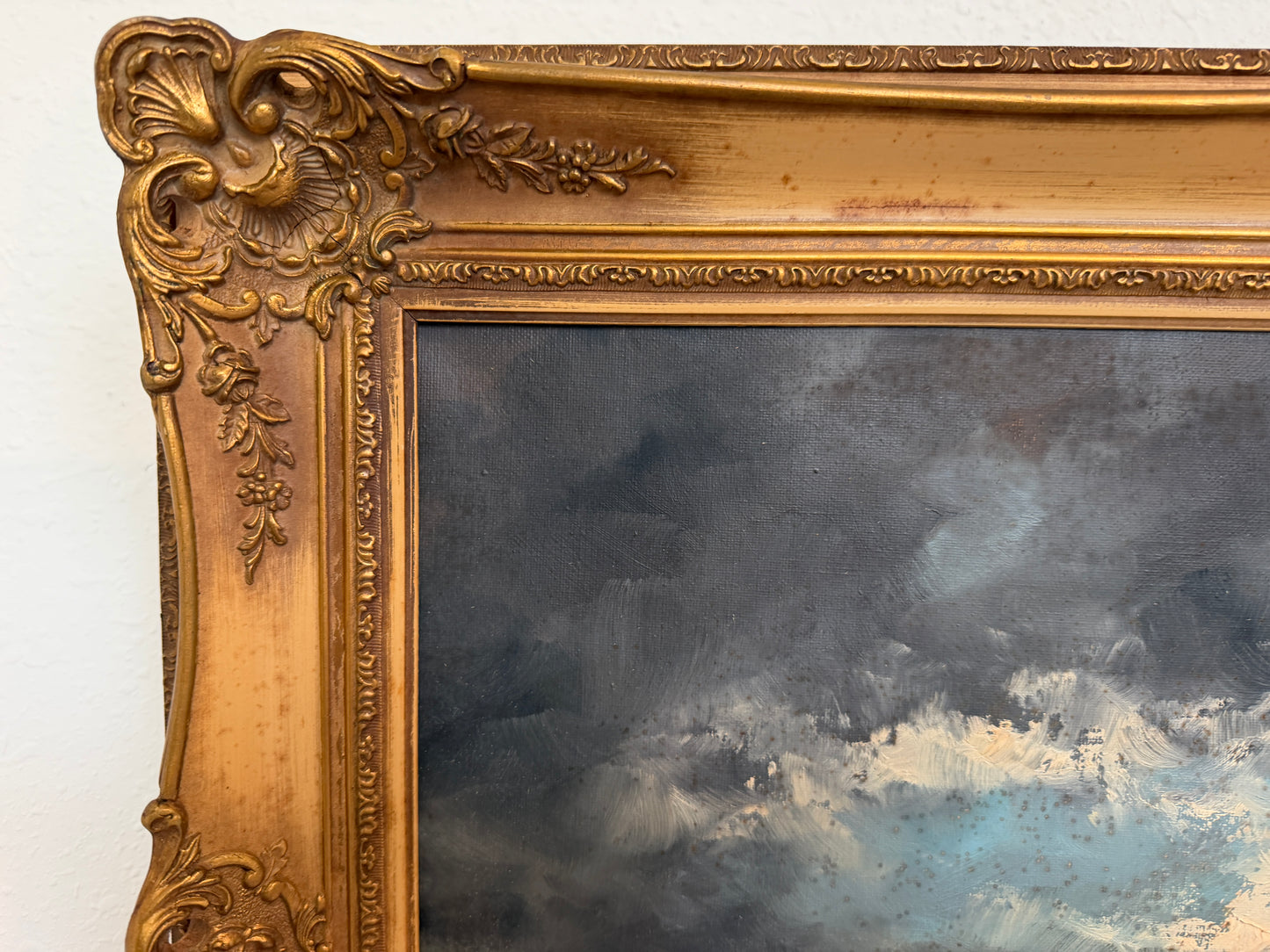 H Dominik Vintage Tall Ship Seascape Oil Painting Ornate Gold Frame Nautical Art