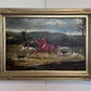 English Fox Hunting Scene Horse Hounds Large Oil Painting by M.cDowell, Framed