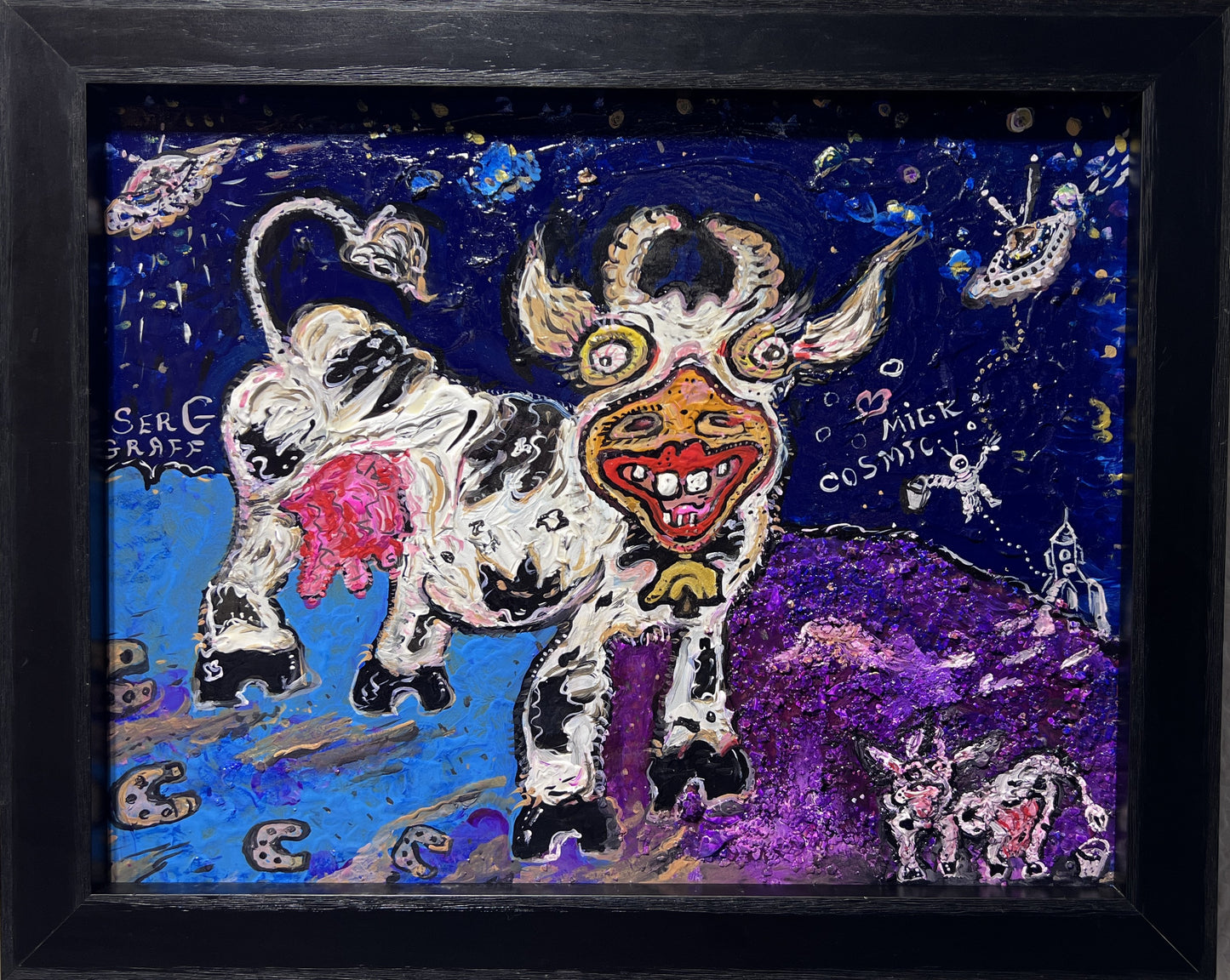 Original Painting on Board in Cartoon Style by Serg Graff "Cosmic Milk", COA