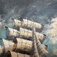 H Dominik Vintage Tall Ship Seascape Oil Painting Ornate Gold Frame Nautical Art