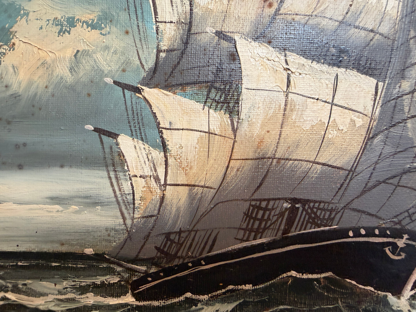 H Dominik Vintage Tall Ship Seascape Oil Painting Ornate Gold Frame Nautical Art