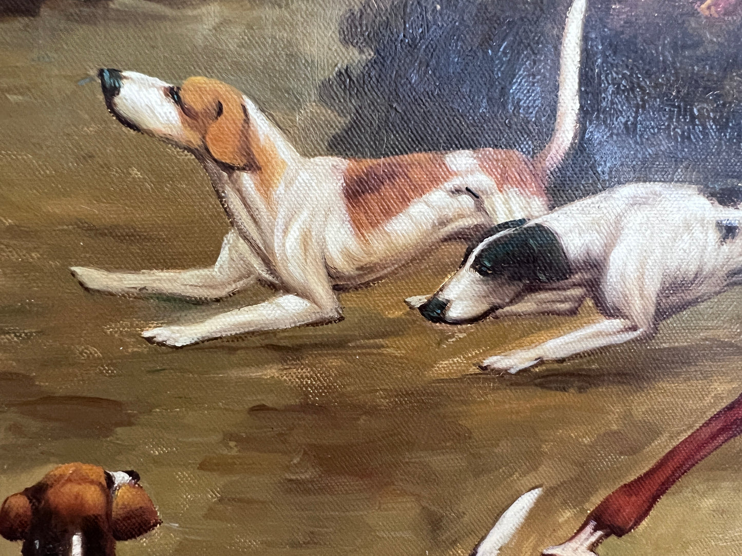 English Fox Hunting Scene Horse Hounds Large Oil Painting by M.cDowell, Framed
