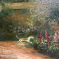 Vintage English Hunting Scene Oil Painting Horses Hounds Equestrian Sporting Art