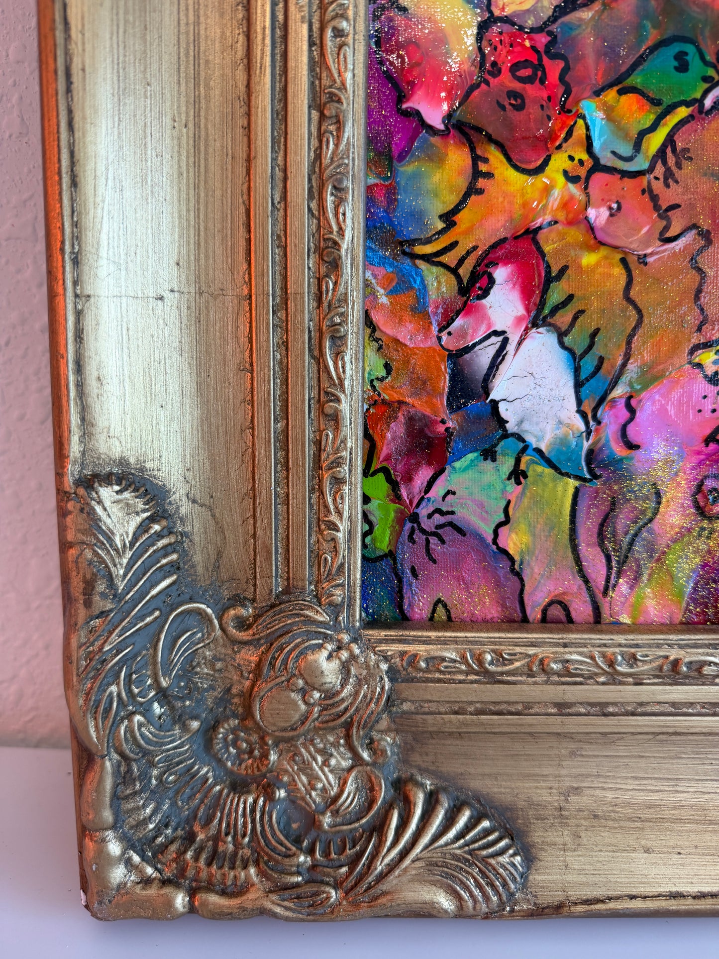 Original Abstract Painting Serg Graff "Cheerful Birds" Surreal Fantasy Art, COA