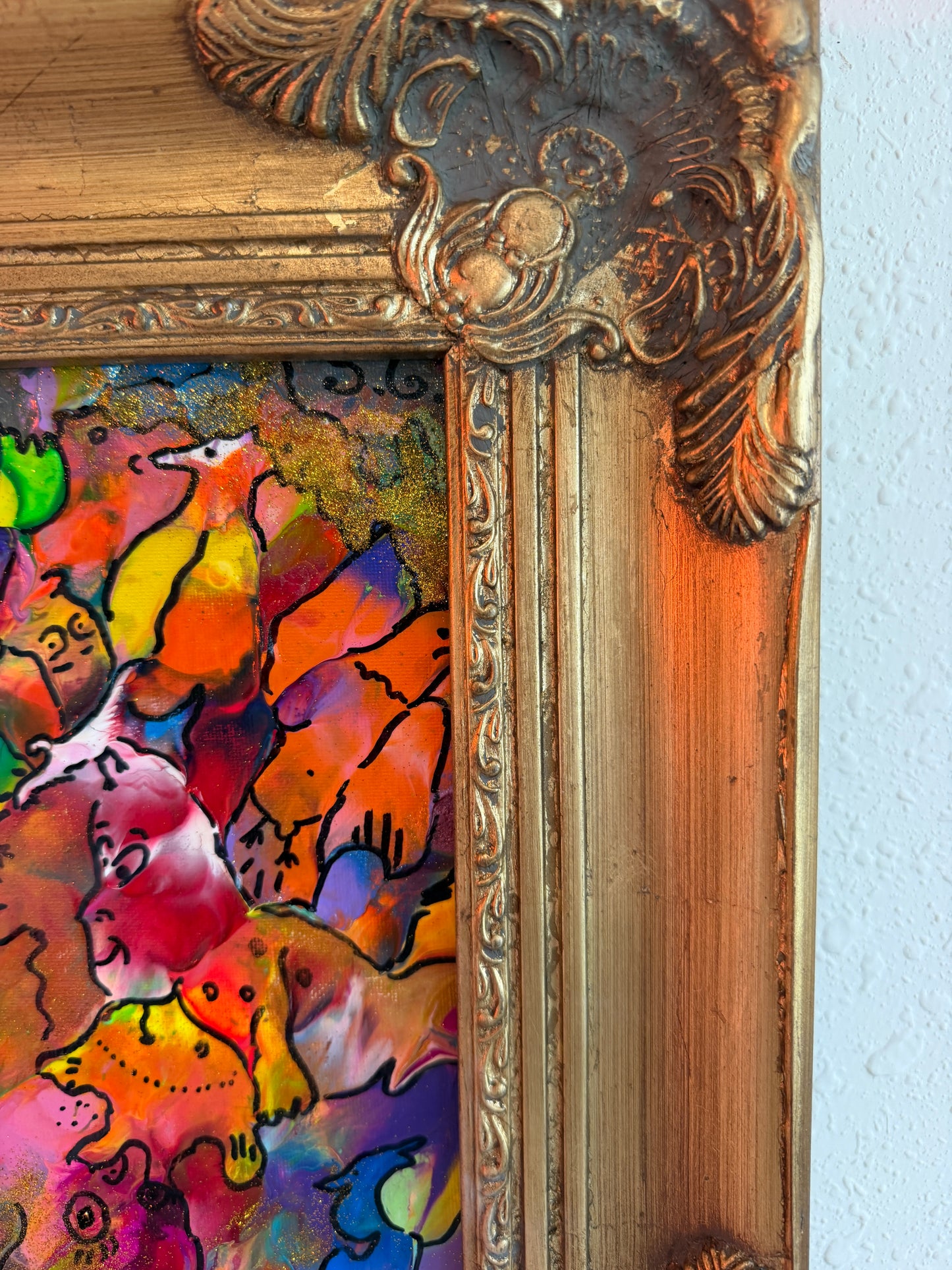 Original Abstract Painting Serg Graff "Cheerful Birds" Surreal Fantasy Art, COA