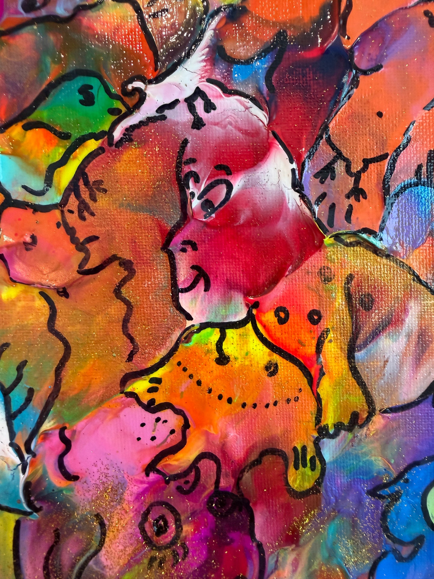 Original Abstract Painting Serg Graff "Cheerful Birds" Surreal Fantasy Art, COA