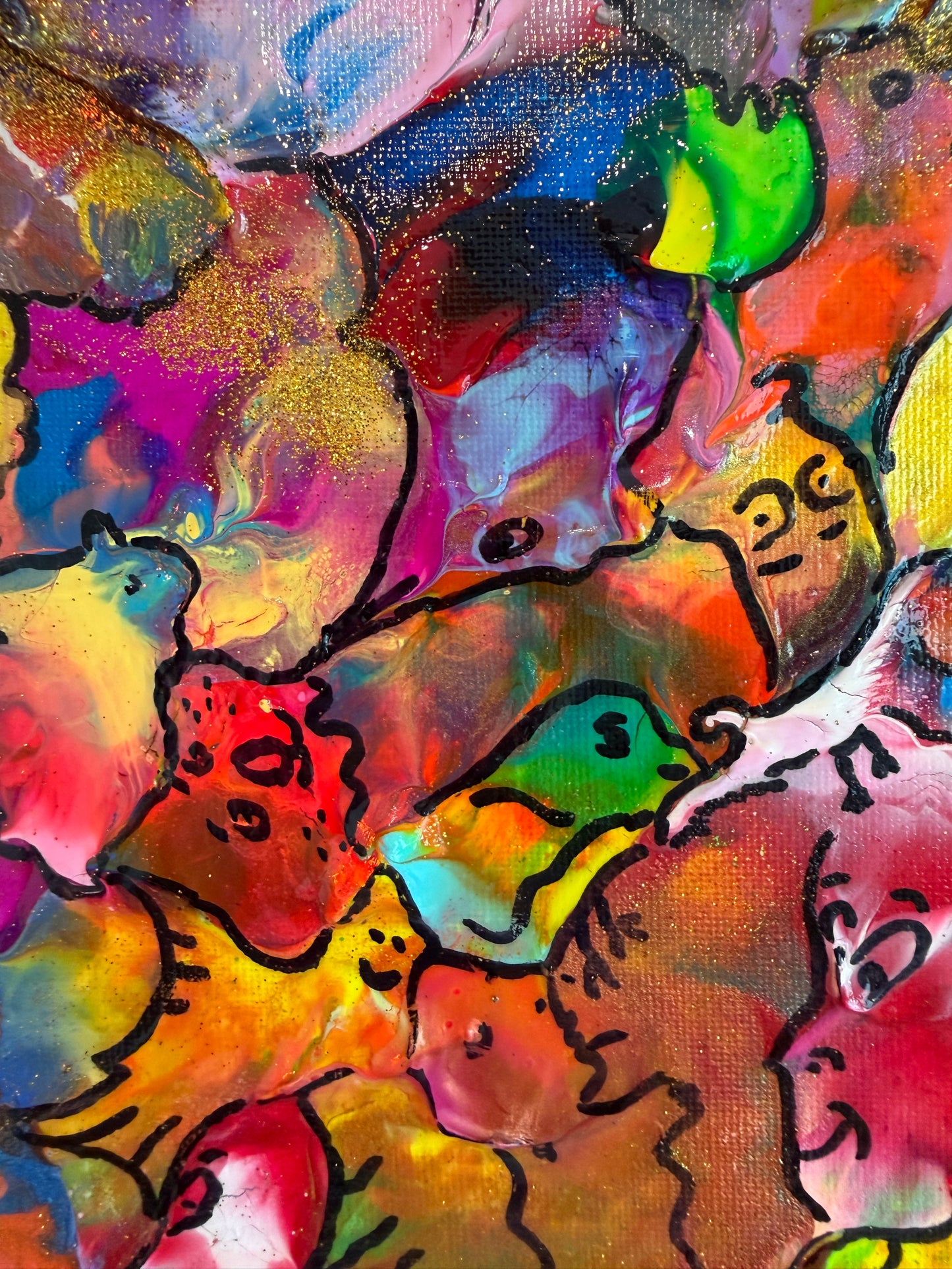 Original Abstract Painting Serg Graff "Cheerful Birds" Surreal Fantasy Art, COA