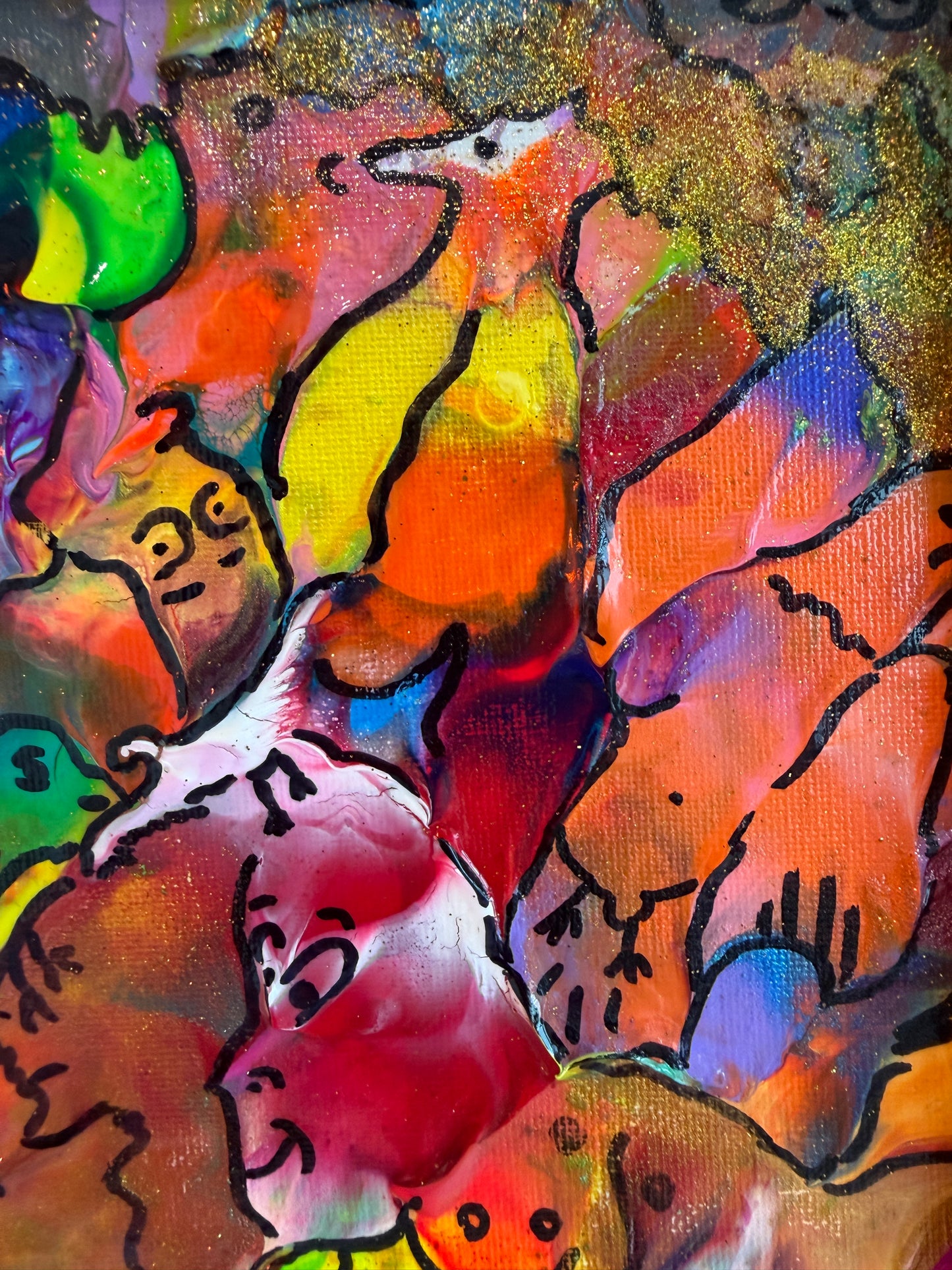 Original Abstract Painting Serg Graff "Cheerful Birds" Surreal Fantasy Art, COA