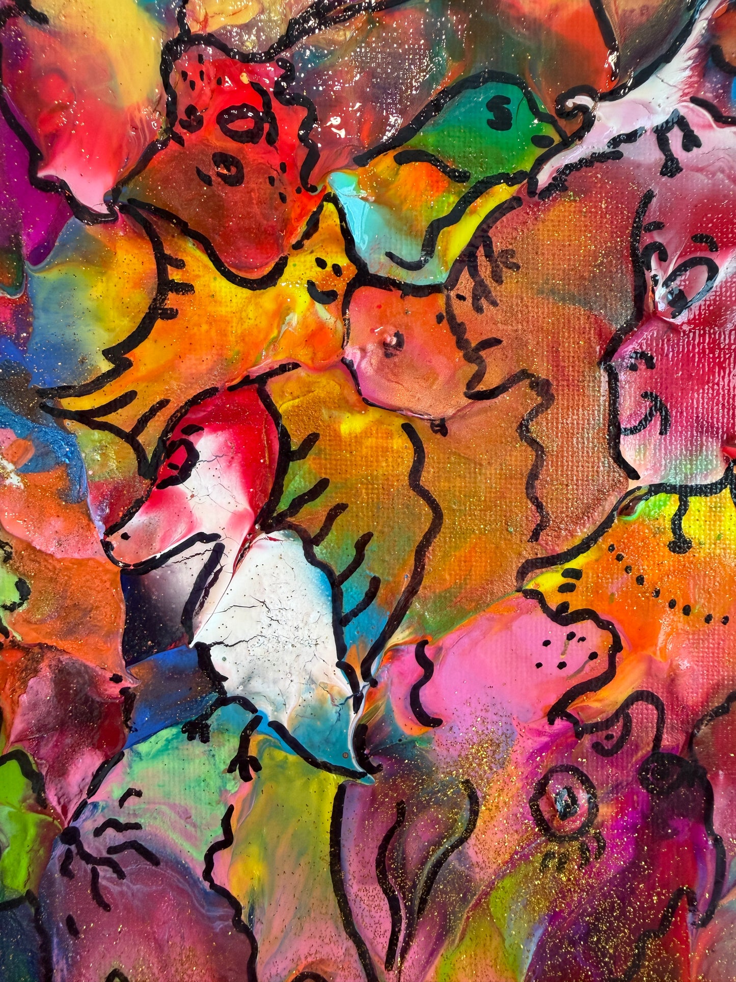 Original Abstract Painting Serg Graff "Cheerful Birds" Surreal Fantasy Art, COA