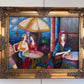 Seaside Café Scene – Figurative Impressionist Oil on canvas Signed, Ornate Frame