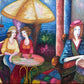 Seaside Café Scene – Figurative Impressionist Oil on canvas Signed, Ornate Frame