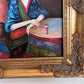 Seaside Café Scene – Figurative Impressionist Oil on canvas Signed, Ornate Frame