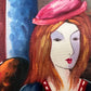 Seaside Café Scene – Figurative Impressionist Oil on canvas Signed, Ornate Frame