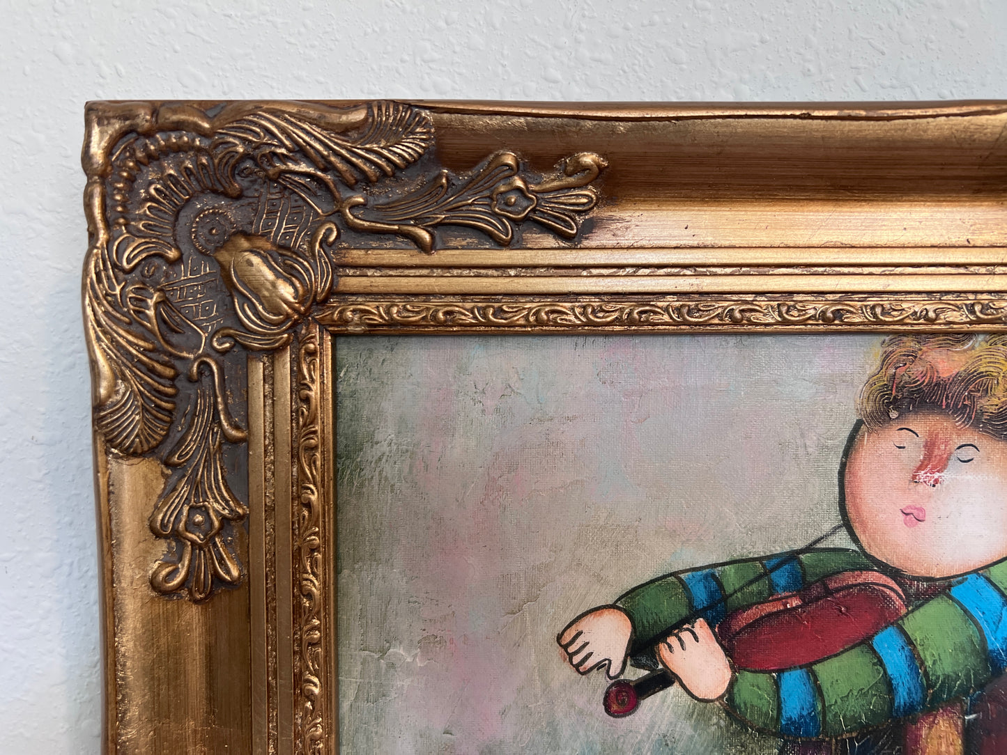 Oil Painting – Whimsical Musicians Trio – Signed, Gold Frame