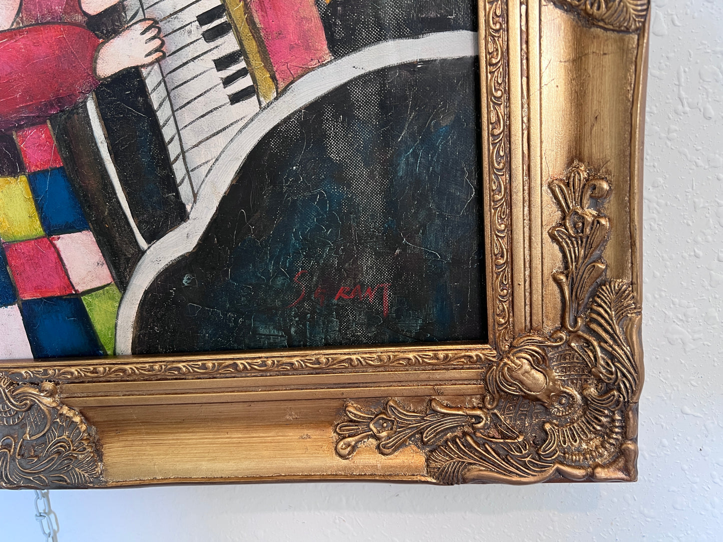 Oil Painting – Whimsical Musicians Trio – Signed, Gold Frame