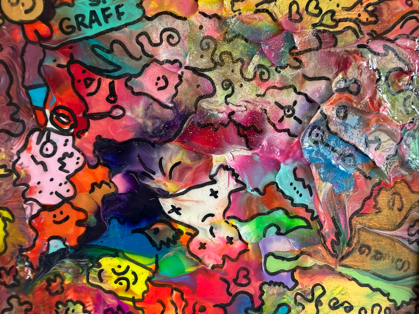 Original Abstract Painting Serg Graff "Rainbow Chosts" Surreal Fantasy Art, COA
