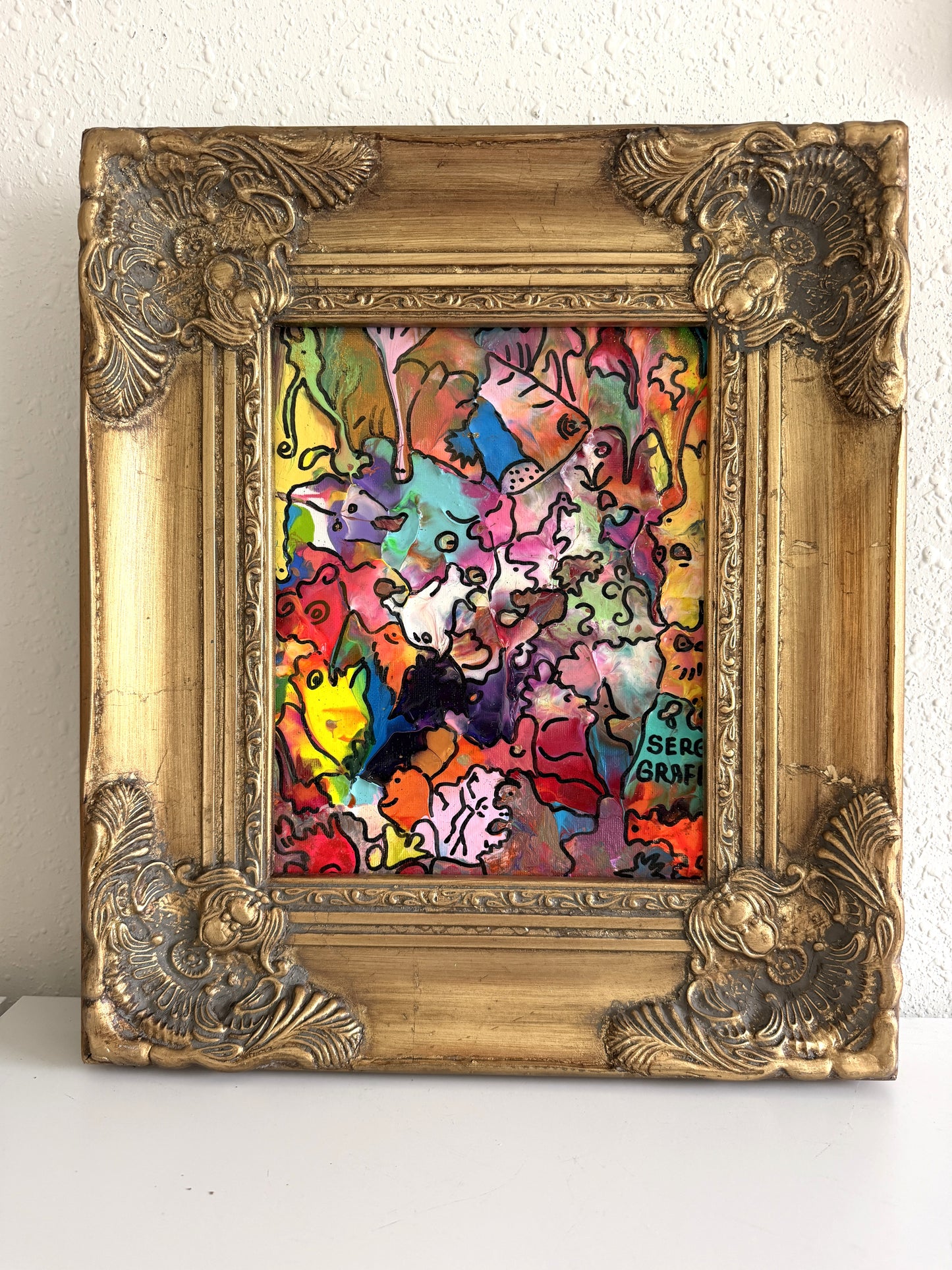 Original Abstract Painting Serg Graff "Creature Parades Surreal Fantasy Art, COA