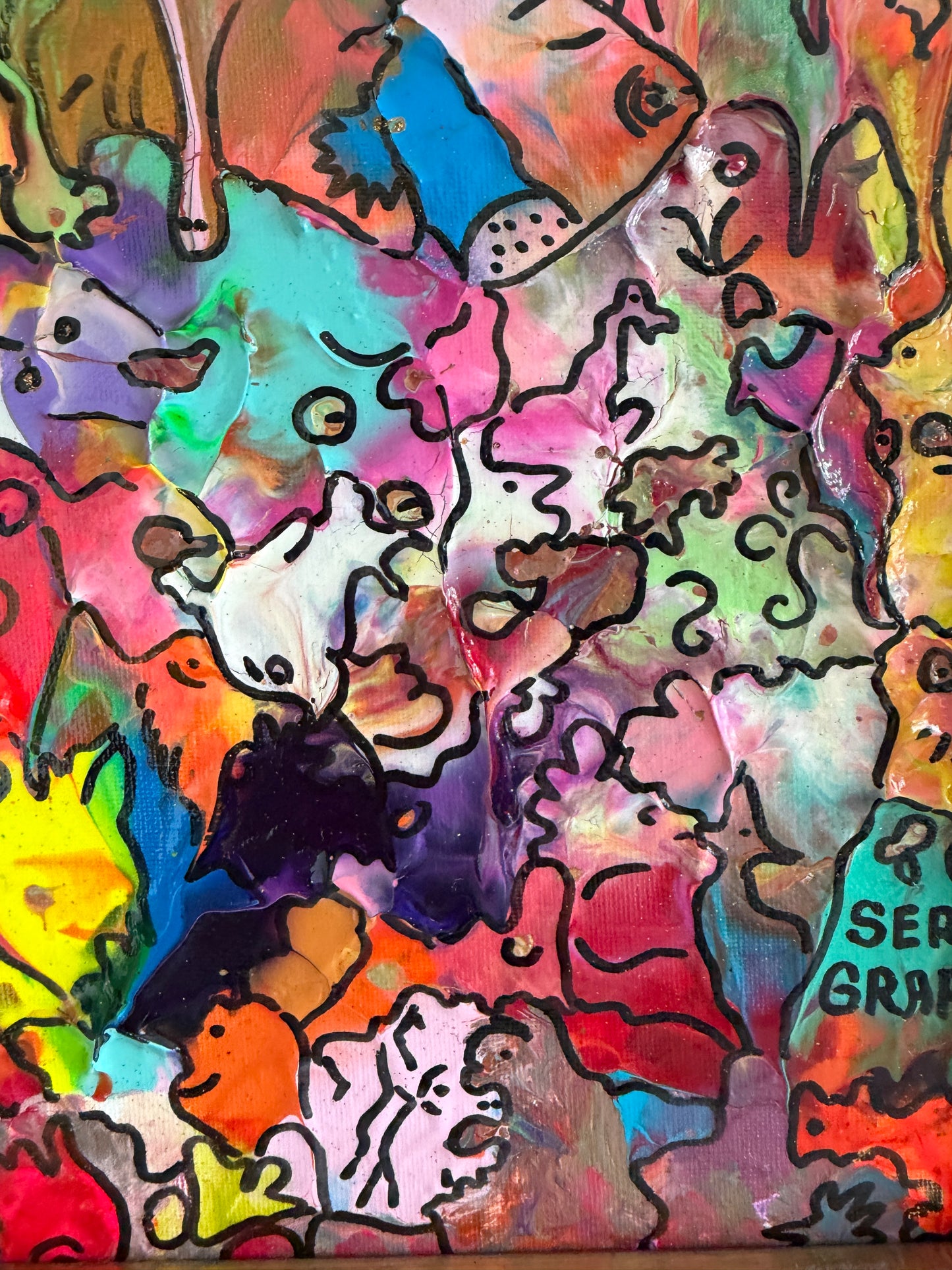 Original Abstract Painting Serg Graff "Creature Parades Surreal Fantasy Art, COA
