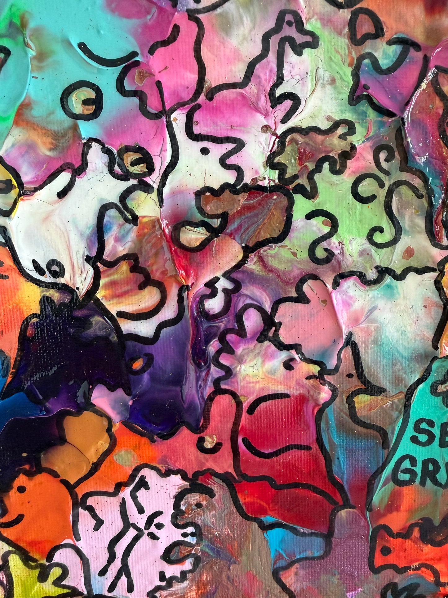 Original Abstract Painting Serg Graff "Creature Parades Surreal Fantasy Art, COA