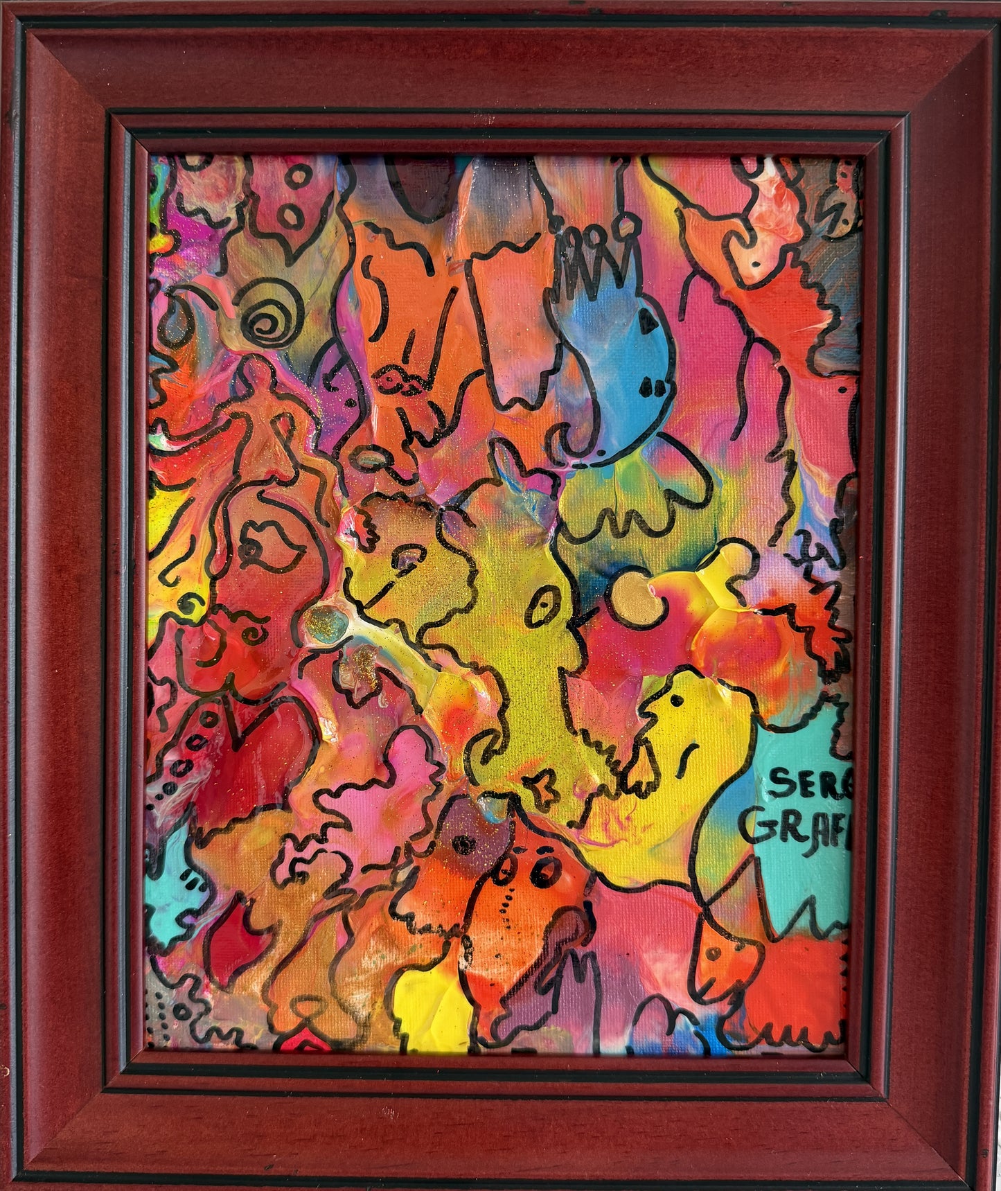 Serg Graff "Golden Comb" Abstract Acrylic Painting Framed Outsider Art COA