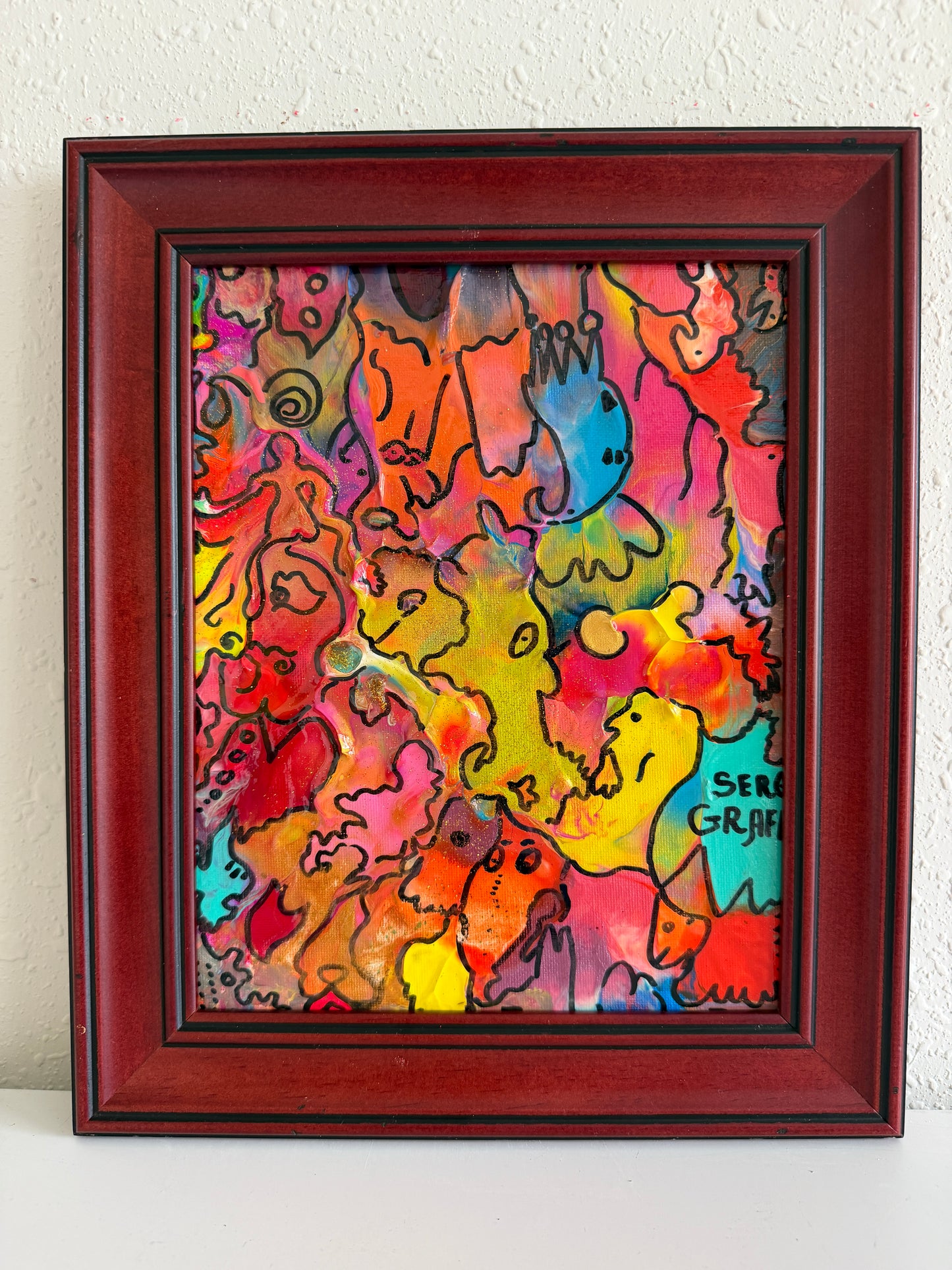 Serg Graff "Golden Comb" Abstract Acrylic Painting Framed Outsider Art COA