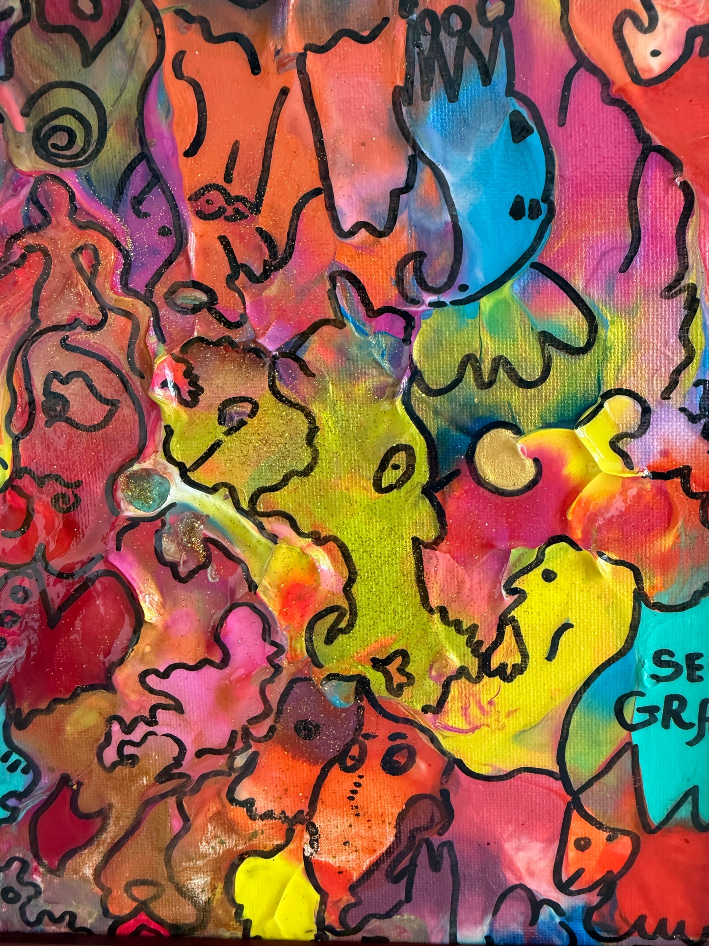 Serg Graff "Golden Comb" Abstract Acrylic Painting Framed Outsider Art COA