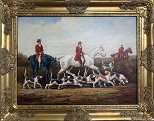 Original Fox Hunting Oil Painting Signed English Hunt Horses Hounds Framed