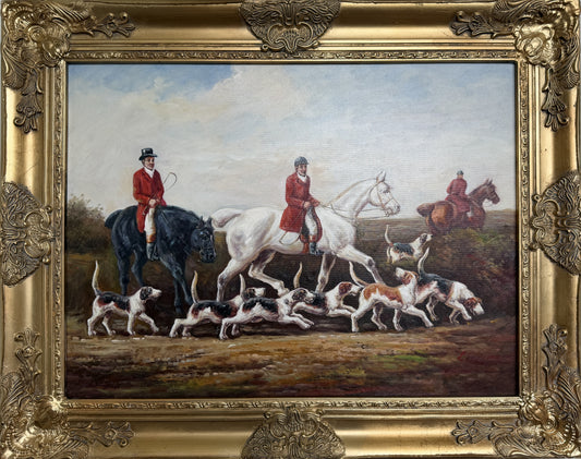 Original Fox Hunting Oil Painting Signed English Hunt Horses Hounds Framed