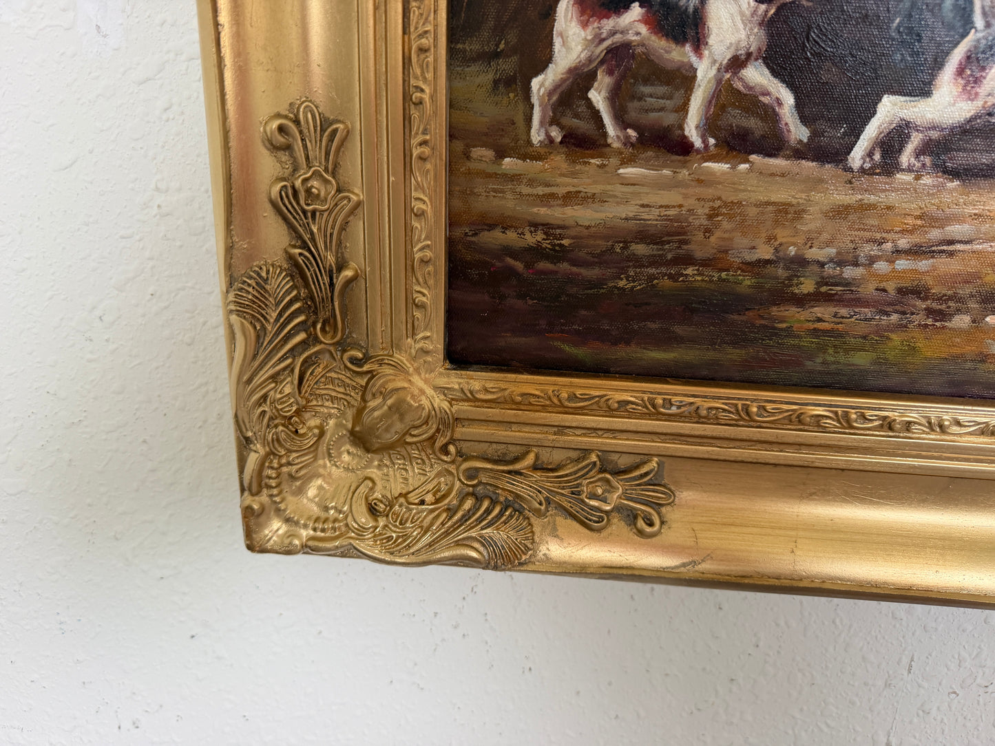 Original Fox Hunting Oil Painting Signed English Hunt Horses Hounds Framed