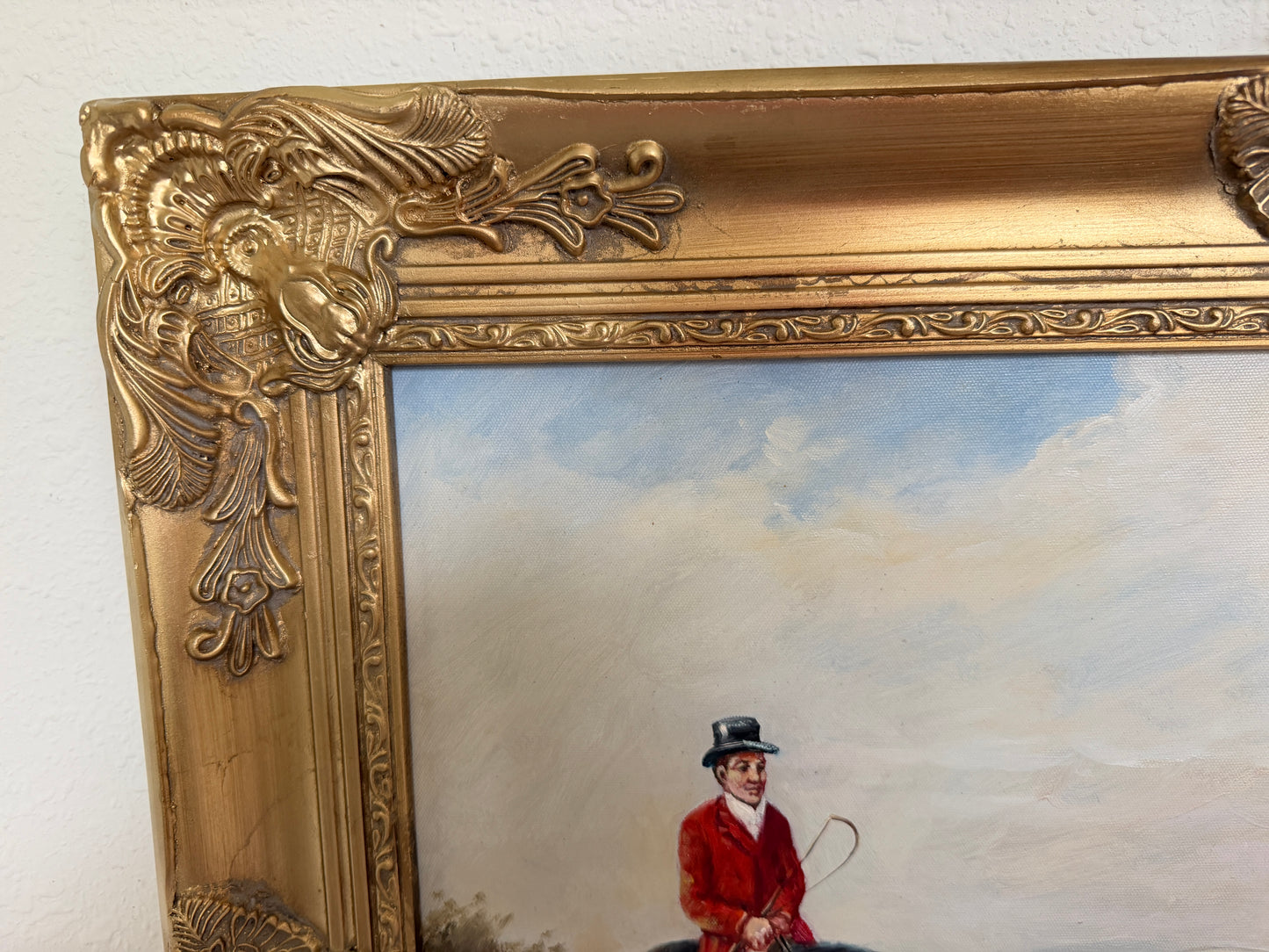 Original Fox Hunting Oil Painting Signed English Hunt Horses Hounds Framed
