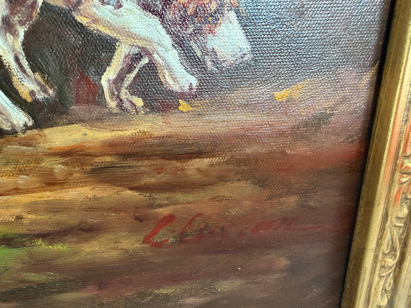 Original Fox Hunting Oil Painting Signed English Hunt Horses Hounds Framed