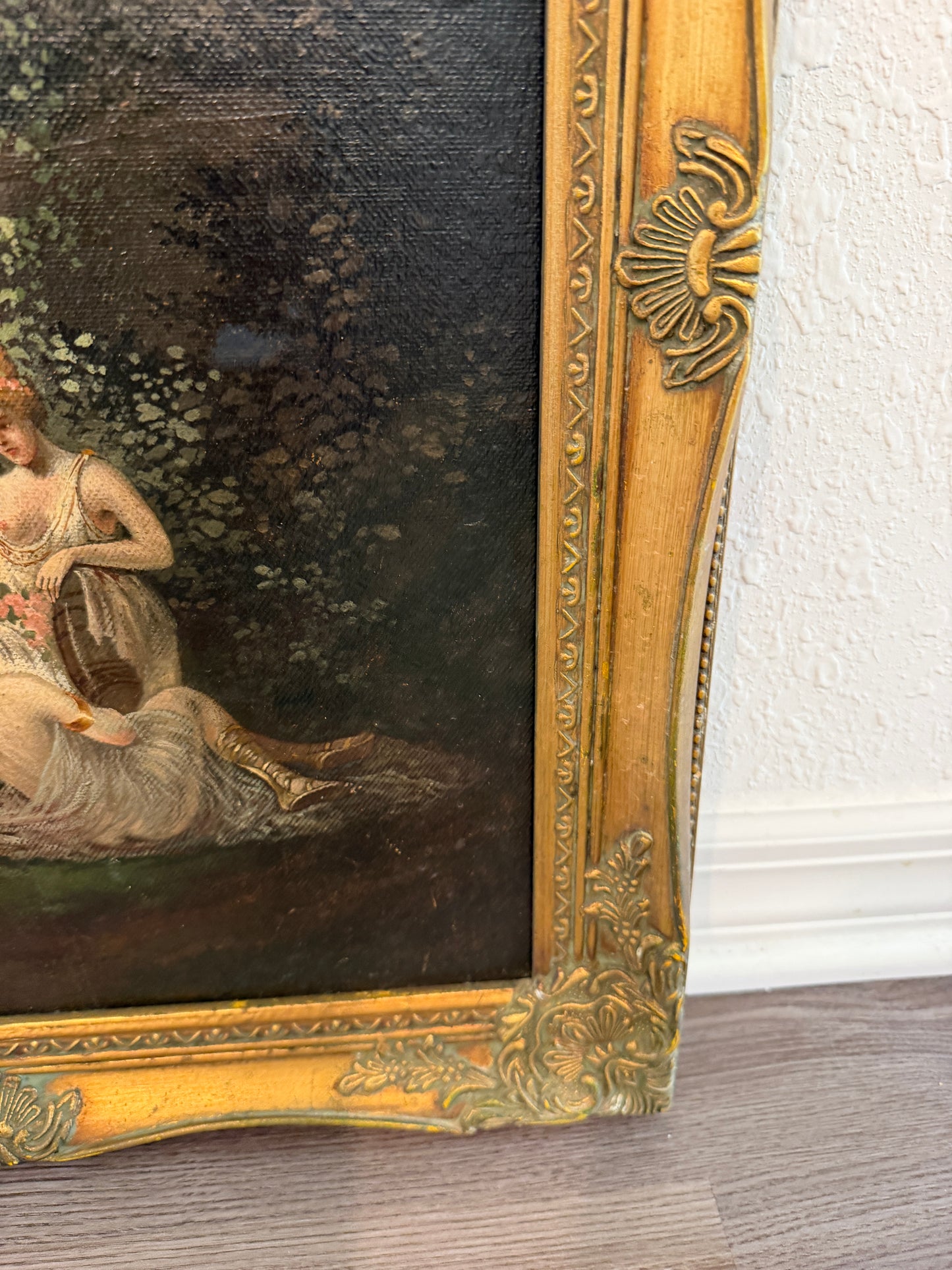 Miklós Santhó (Hungarian, 1869–1932) Antique Oil on board Painting Faun Maidens