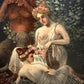 Miklós Santhó (Hungarian, 1869–1932) Antique Oil on board Painting Faun Maidens