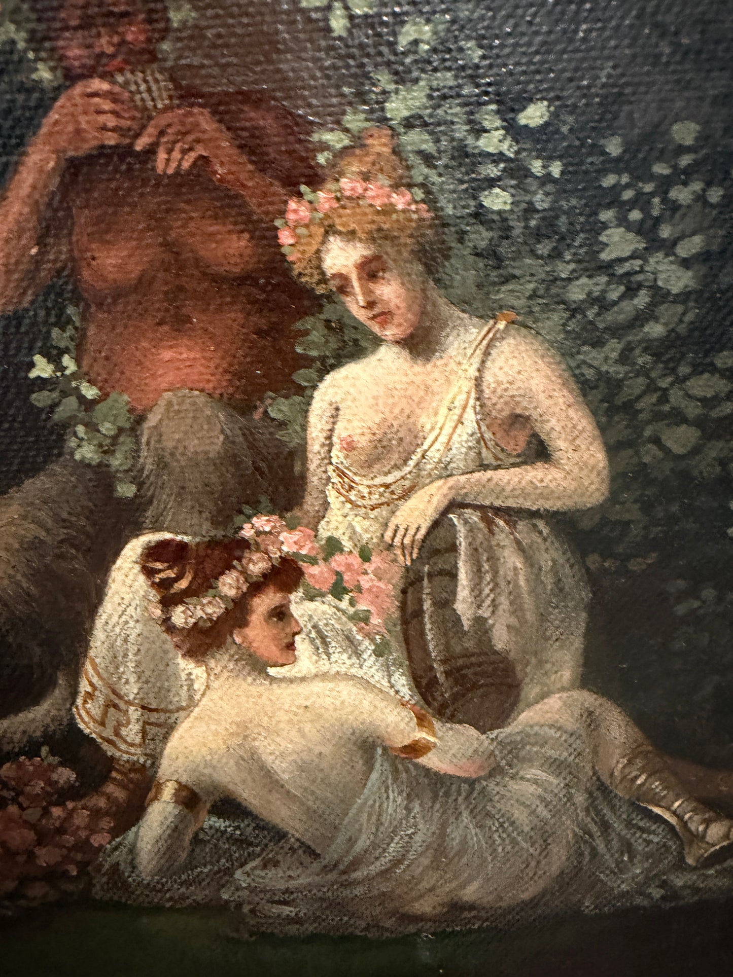 Miklós Santhó (Hungarian, 1869–1932) Antique Oil on board Painting Faun Maidens