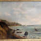Antique 1881 Signed European Coastal Seascape Oil Painting Harbor Landscape
